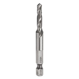 sourcing map Combination Drill and Tap Bit, Metric M5 x 0.8 Thread 1/4" Hex Shank, Threading Screw Taps Spiral Flute Machine Drilling Tapping Tool, High Speed Steel (HSS) 6542