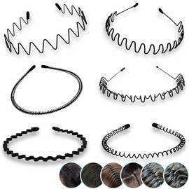 Diademas de Metal, 6 Piezas Elástico Diadema Ondulada Unisex, Multiestilo Diademas de Metal Onduladas con Resorte, Antideslizante Aro para el Cabello para Hombres y Mujeres Adecuado