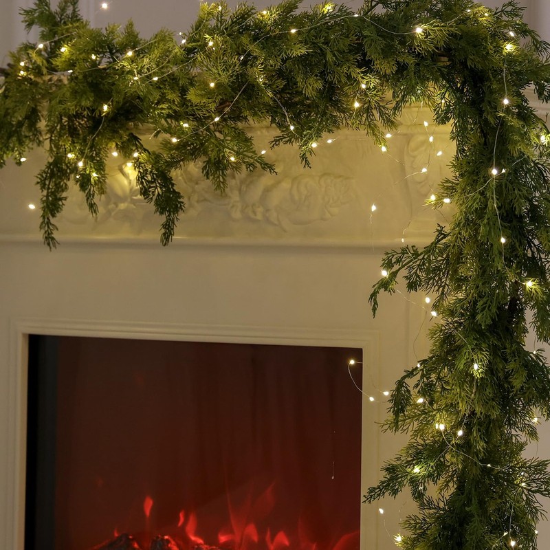 MISSPIN Christmas Garland with Lights, Real Touch Winter Pine Garland,