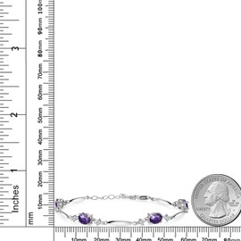 Gem Stone King 925 Sterling Silver Purple Amethyst and White Moissanite Tennis Bracelet For Women | 3.30 Cttw | Gemstone February Birthstone | Oval Checkerboard 7X5MM | 6 Inch + 1 Inch Extender