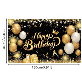 Happy Birthday Banner Gold Happy Birthday Backdrop 1.1 x 1.8m Birthday Photo Backdrop Backgroud for Birthday Anniversary Party(Black Gold)