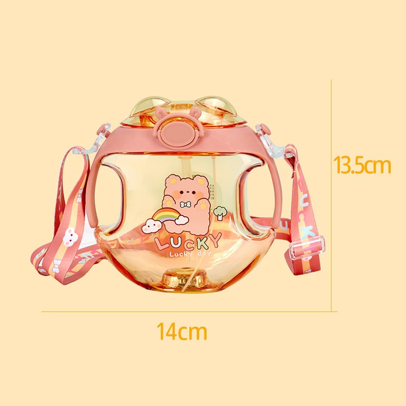 450ml Kids Water Cup with Handle and Lanyard Plastic Straw