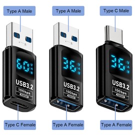 DKARDU 3 Pcs USB C to USB3.2 Digital Display Adapter, LED Display Type C USB C Female to Type A Male Converter, for PC Laptop USB Charger Rechargeable Battery