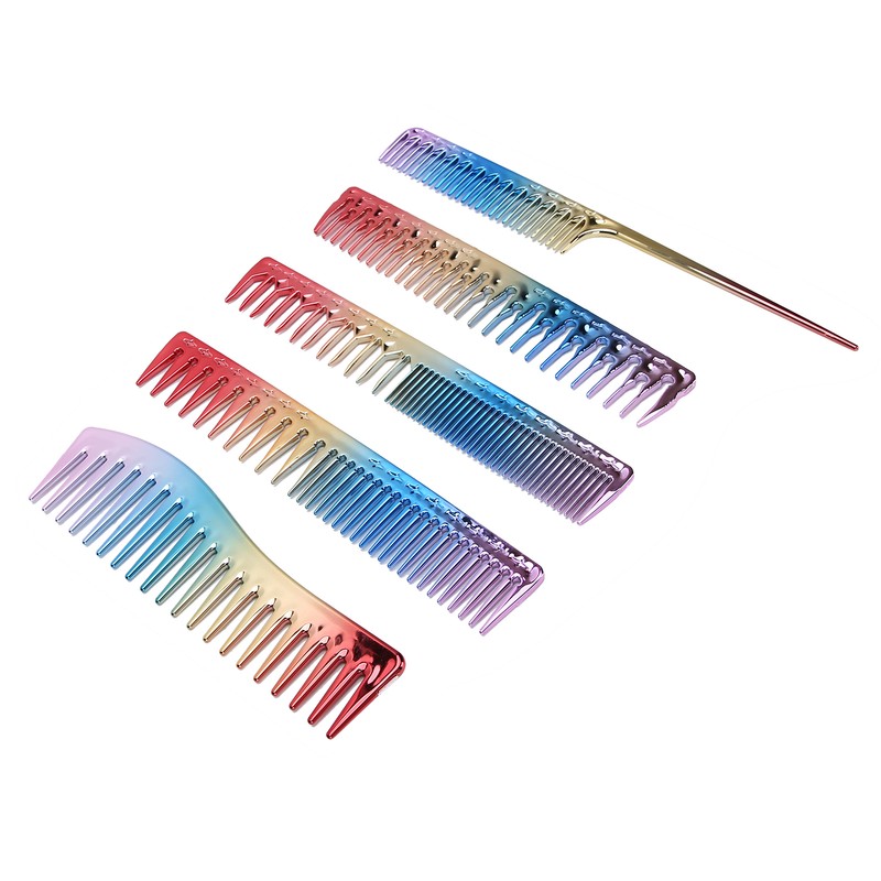 5pcs Space Aluminum Colorful Gradient Haircut Comb Salon Hairdressing Comb