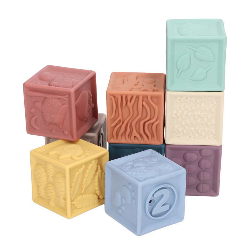 9pcs Baby Blocks Toy Soft Squeeze Chewing Educational Toddler Stacking