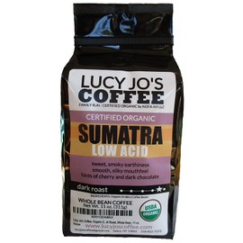 Lucy Jo's Coffee, Organic Sumatra, Low Acid, Dark Roast, Whole Bean, 11 oz.