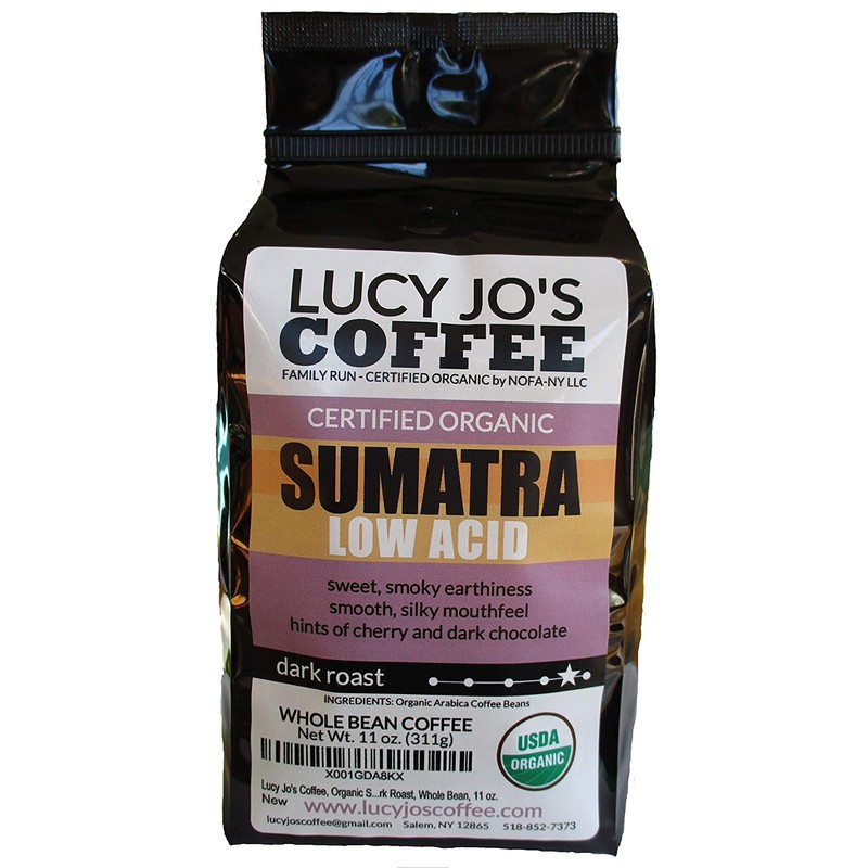 Lucy Jo's Coffee, Organic Sumatra, Low Acid, Dark Roast, Whole