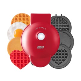DASH MultiMaker® Mini System - Waffle Maker with Five 4” Removable Plates: Waffle Iron & Griddle, 3-in-1 Mini Waffle Maker for Kids and Families – Nonstick Surface, Just Add Batter (Red)