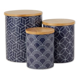 DII Kitchen Ceramics Collection, Canister Set, Mixed Print, Nautical Blue, 3 Piece