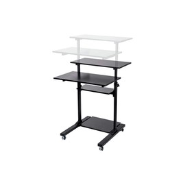 Monoprice Height Adjustable PC Workstation Cart - for Seated or Standing Position, with 28 Inch Table Top,Two Additional Accessory Shelves, Ideal for Work and Home, Black, Keyboard+ Monitor