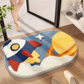Loismood Planets Bathroom Mat Soft Fluffy Absorbent Rug Non-Slip and Machine Washable Carpet for Bathroom, Sink and Bedroom (Space Exploration, 23"x16")