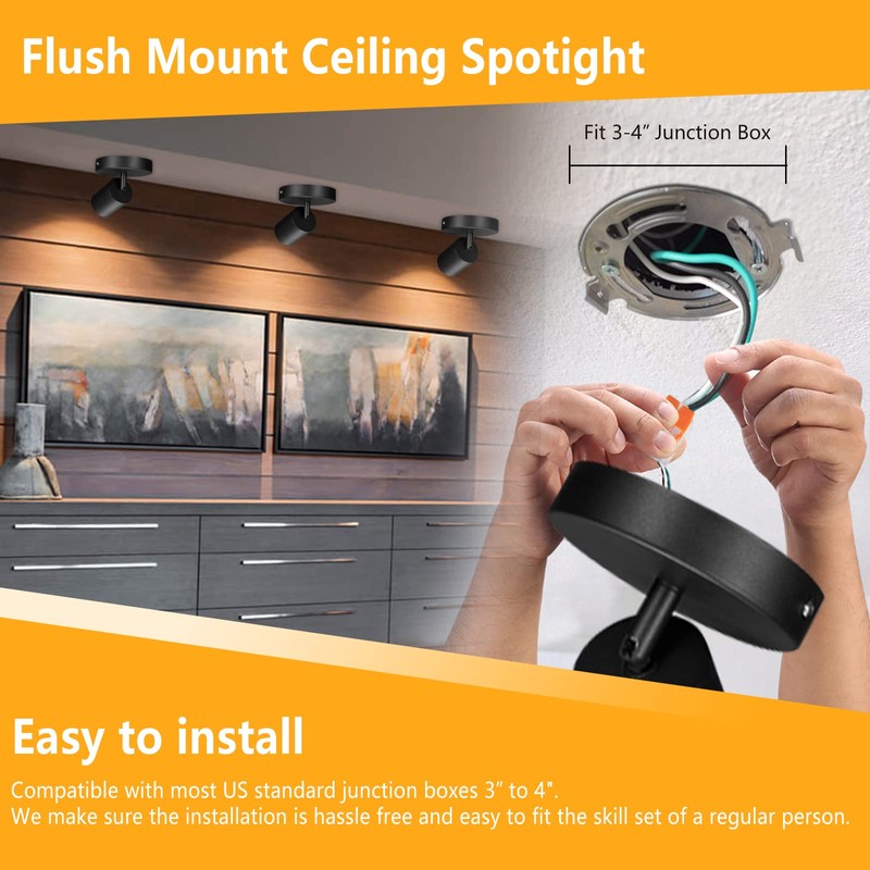 VANoopee Flush Mount LED Ceiling Spotlight Dimmable Adjustable Spotlight Directional