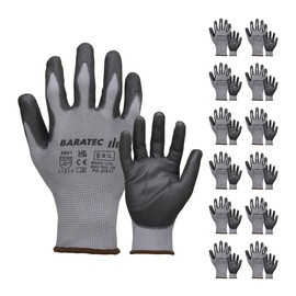 Baratec PU Work Gloves Pack Of 12 Pairs, Mens Womens Gardening Gloves, Working Gloves, Painters Gloves, PPE Gloves, Warehouse, For Work Grip, Yard Gloves, Site Work, Outdoor, Mechanic - Size XL