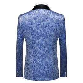 Tuxedo Suits for Men 3 Piece Regular Fit Men's Suit Set Floral Pattern Blazer Jacket Waistcoat Pants Sky Blue XXL