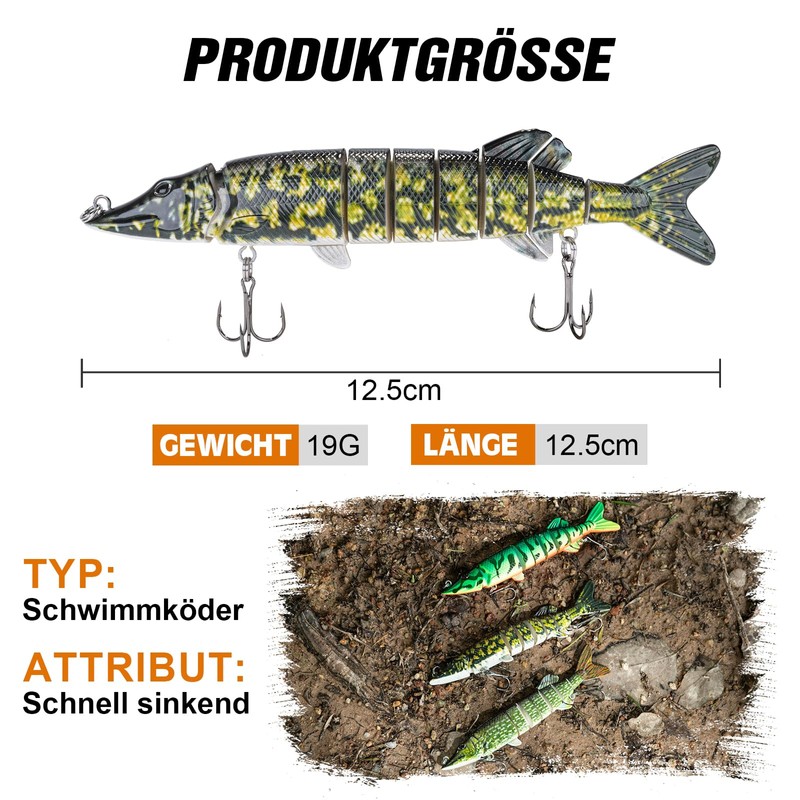 Goture Artificial Bait Pike, Gliding Bait, Jointed Pike Bait, Topwater