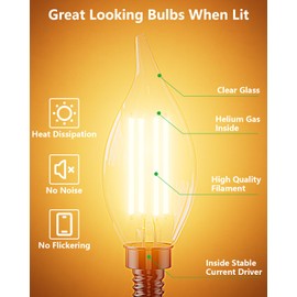 CYLYT E12 Chandelier Bulb 40 watt Equivalent, Dimmable LED Candelabra Light Bulbs 4W, 2700K Warm White 470 Lumen Lightbulbs, CA11, UL Listed, Pack of 12