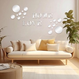 AINIUNIU 26 Stück 3D Spiegel Wandaufkleber, Runden Spiegel Wandaufkleber, Love Home Selbstklebend Acryl Wandsticker, DIY Deko Wandtattoo für Schlafzimmer, Hintergrund Wandkunst, Kinderzimmer Deko