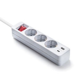 FAMATEL Ecosockets Power Strip 3 Sockets with USB and USB-C Ports Sockets with Power Switch Compatible with Mobile Phones I 3 m up to 3680 W Child Protection White