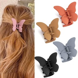 Canitor - Pinzas para el cabello con mariposas para mujer, 4 clips medianos de mariposa mate para cabello grueso y fino,