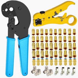 Gaobige Coaxial Cable Crimping Tool Kit, RG6 RG11 Crimping Tool with 20PCS Dual Shielded Coaxial RG6 Crimping Connectors 20PCS Quad Shielded RG6 Crimping Connectors, 10PCS female to female connector