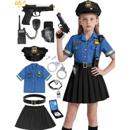 Doxrmuru Police Costume for Girls 11PCS Cop Costume Set for Kids with Toy Gun for Halloween Cosplay(9-10 Years)