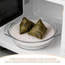 UPKOCH Microwave Steamer with Lid And Ceramic Steaming Tray, 2000ml Clear Glass Casserole Dish for Cooking, Baking, Serving Food Storage, Home Kitchen Bakeware Set