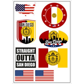 Daged San Diego USA Sticker Card Pack of 8 - Car Motorcycle Biker Flag Vinyl ST