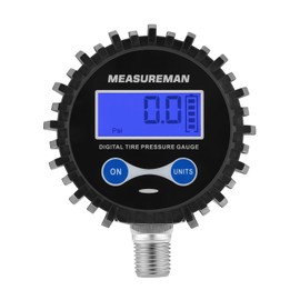 MEASUREMAN 2-1/2" Dial Size Digital Air Pressure Gauge with 1/4'' NPT Bottom Connector and Protective Boot, 0-250psi, Accuracy 1%, Battery Powered with LED Light Short Thread