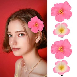 4Pcs Flower Hair Clips for Women Hawaiian Hibiscus Hair Clip Frangipani Plumeria Hair Clips Party Accessories