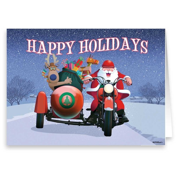 Stonehouse Collection Personalized - Harley Sidecar Santa Christmas Card- 24 Boxed Cards and Envelopes (Personalized)