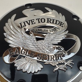 Chrome & Black Eagle Spirit 5-Hole Derby Cover for Harley Big Twin 1999-2017 Dyna FXD, 1999-2018 Softail FLST/FXST (Except FLSB) & 1999-2015 FLH/FLT Street Glide, Electra Glide, Road Glide, Road King