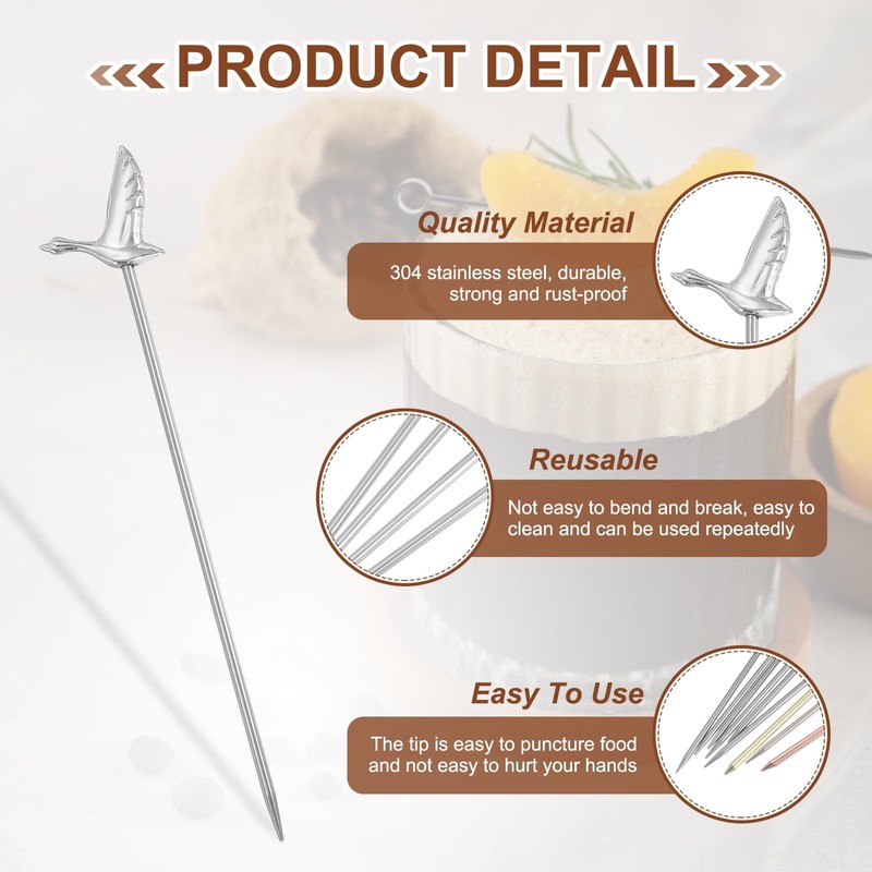 sourcing map 5 Pcs Stainless Steel Cocktail Picks, 4.1 Inch