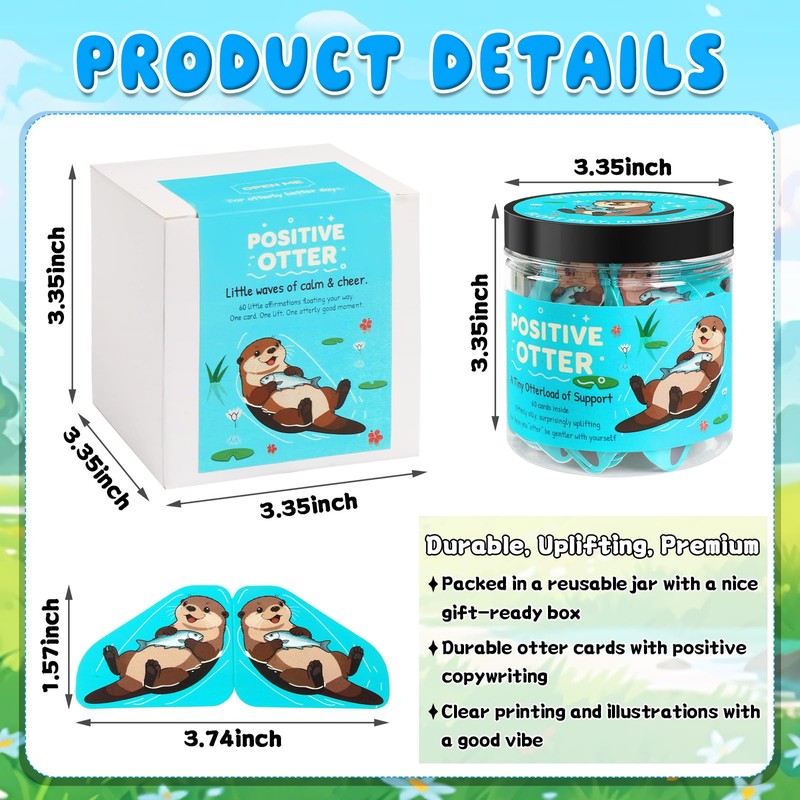 JULEASEL Positive Otter Cards Jar – 60 Cute Positive Affirmations