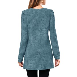 WNEEDU Long Sleeve Shirts for Women Long Tunic Tops with Legging Light Sweaters Dress with Pockets 2025 Blue L