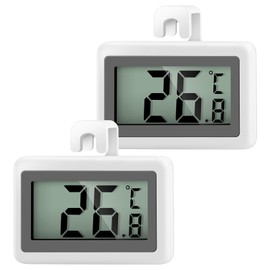 AiQInu Digital Fridge Thermometer with Magnet and Hook, Large Measuring Range -50°C to +70°C, Mini Fridge Thermometer for Kitchen, Freezer, Warehouse, Pack of 2