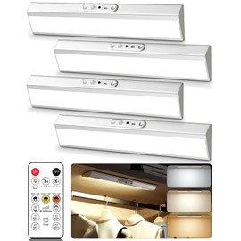 Motion Sensor Closet Lights with Eye Protection Design 400 Lumen Pantry Light Under Cabinet Wireless Lights with Remote Control,3 Color Temp,Rechargeable Night Light for Wardrobe,Cabinet,Kitchen,Shelf