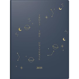 rido/idé Pocket Diary Young Line Mini (2025) "Universe", 2 Pages = 1 Week, A6, 160 Pages, Graphic Cover, Dark Blue