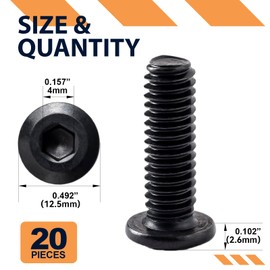 1/4-20 x 2 (20 Pack) Flat Head Hex Socket Cap Screws Bolts, Black Oxide 304 Stainless Steel 18-8, Hex Drive, Fully Machine Thread Furniture Bolts, with Hex Spanner