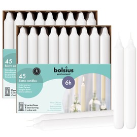 BOLSIUS White Candlesticks - 2 Packs = Total 90 Candles - 6+ Hours - Premium European Quality - Consistent Smokeless Flame - Unscented Dripless Dinner Candles
