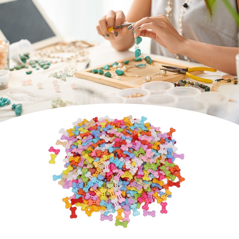 1000Pcs Dog Bone Buttons Bright Vivid Colors Cute Dog Bone
