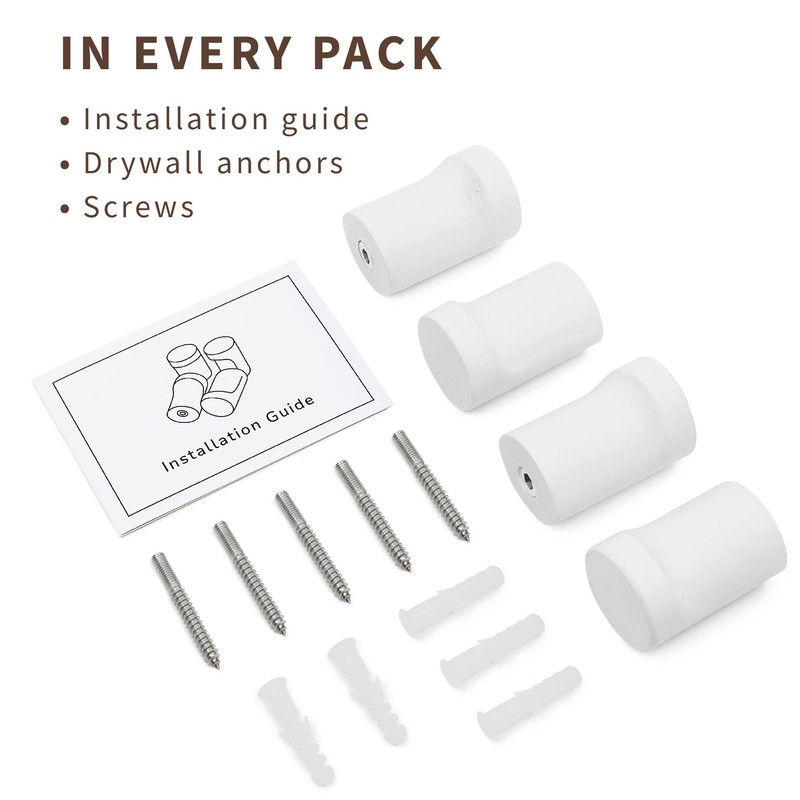 NAUMOO Wooden White Wall Hooks - Pack of 4 -