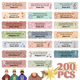 Whaline 200Pcs Bible Verse Stickers Scripture Inspirational Paper Decals Christian Motivational Self-Adhesive Scalloped Stickers for Envelope Scrapbook Bottle Present Tags Decor, 10 Sheets