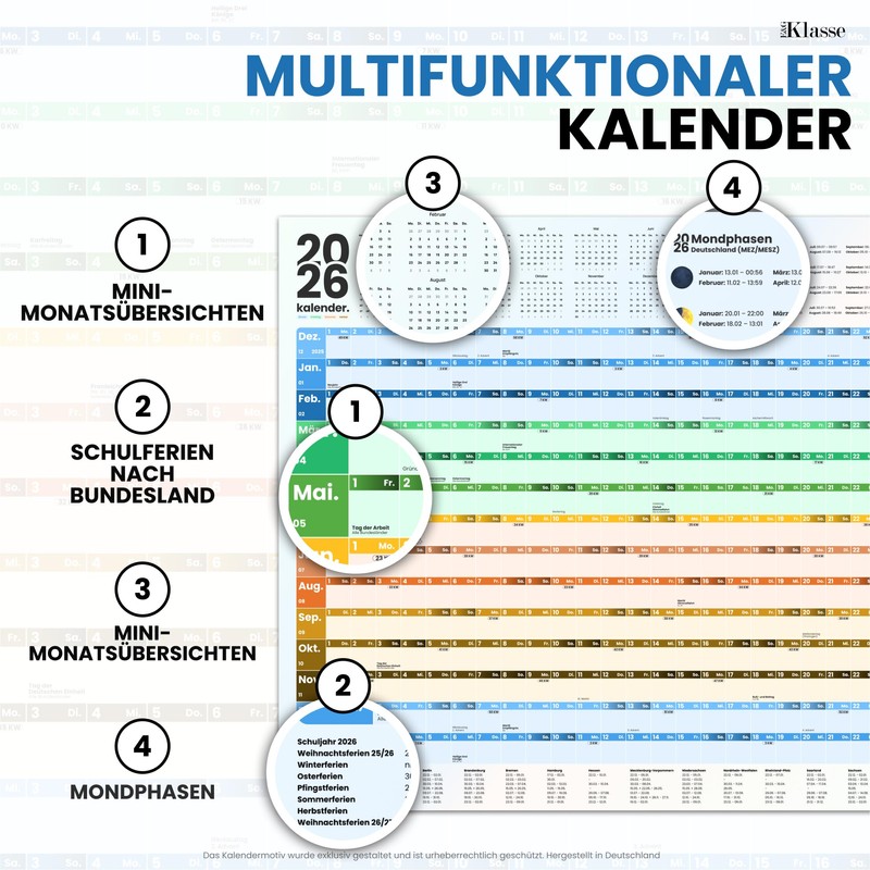 XXL Wandkalender 2026 A1 gefaltet auf A4 E&G Klasse Erwachsene