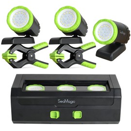 SEAMAGIC 3-Pack Rechargeable LED Work Lights with Portable Case, 360-Degree Adjustable Spotlights with Magnetic Base, Clamp Lights for BBQ, Workshop, Construction Site, Car Repairing and Home Using