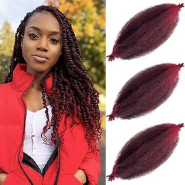 TBurgundy Afro Twist Hair 24 Inch 3 Packs Pre Fluffed Springy Afro Twist Hair TBUG Afro Wrapping Hair for Soft Distressed Locs (24 Inch (Pack of 3), TBug#)