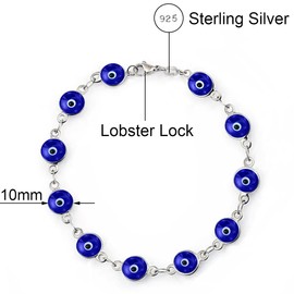 Savlano 925 Sterling Silver Glass Bead Evil Eye Bracelet - 7" inch Evil Eye Bracelet for Women Comes with Gift Box (CB)