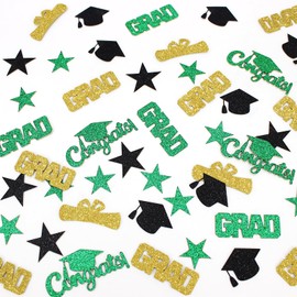 Vofrise 200PC Glitter Graduation Confetti 2025 Green Graduation Decorations Grad Cap Star Congrats Grad Table Scatter for Grad Party Decorations 2025