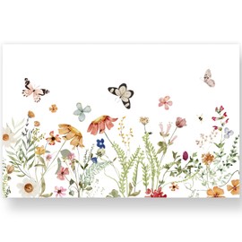 JarThenaAMCS 50 Pack Wildflower Paper Place Mats Watercolor Floral Butterfly Placemats 11 x 17 Inch Spring Paper Table Mats for Wedding Baby Bridal Shower Birthday Dinner Table Setting