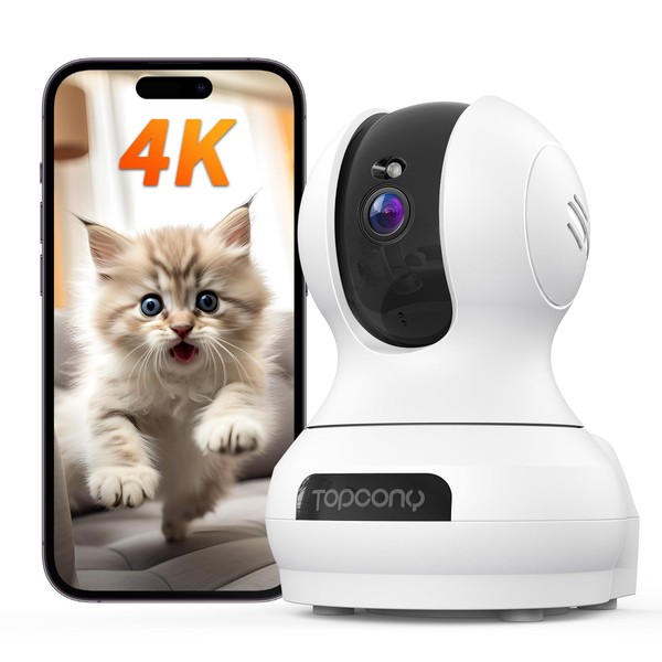 4K 8 Million Maximum Pixels, 2.4 and 5 GHz WiFi Compatible, Net Disconnect Memory, Security Camera, Indoor Pet Camera, Surveillance Camera, Answering Machine, Topcony 360° Monitoring, 24-Hour Recording, Remote Control, Auto Tracking, PTZ Pan, 355° Tilt, 