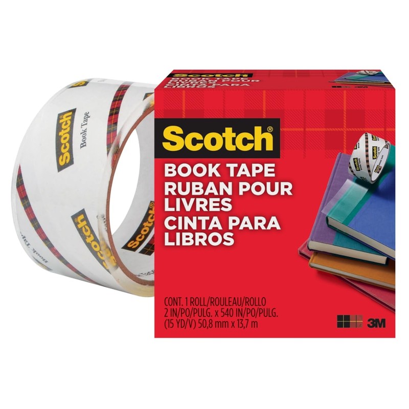 Scotch Book Tape, 2 in x 540 in, Excellent for